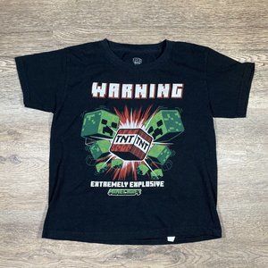 Minecraft Logo Pop Tees Boys Size S Black T-Shirt Short Sleeve
